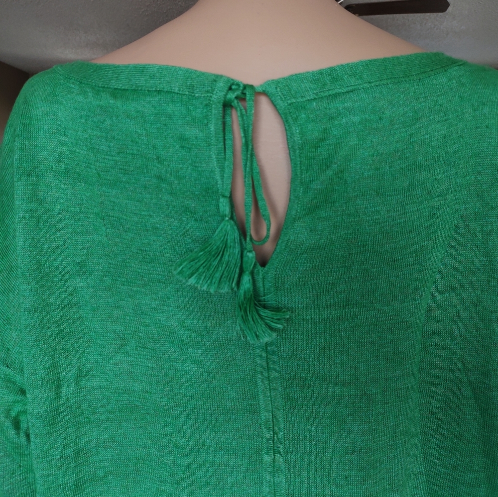 Talbots shirt women's Large L 100% Linen Kelly Green pull on knit layer - Picture 6 of 10